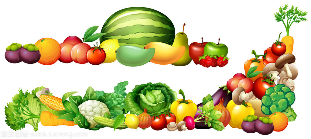 一堆新鲜蔬菜和水果